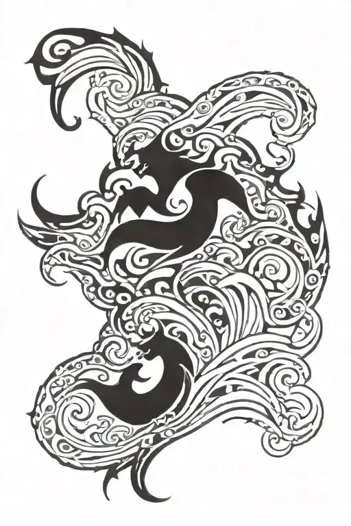 raging sea simple tribal tattoo depicting sirens singing tattoo design idea