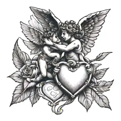 cupid and heart tattoo design idea