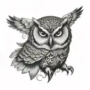 owl flying tattoo design idea