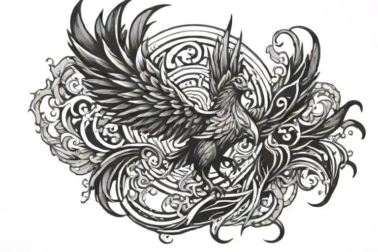 Bio mechanical phoenix rising tattoo design idea