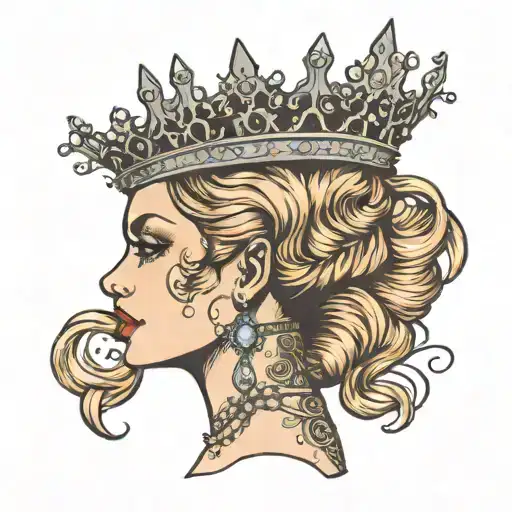 lady head profile, crown with crystals  tattoo design idea