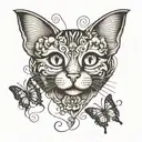cat, butterfly, heart shape tattoo design idea