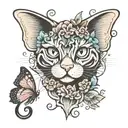 cat, butterfly, heart shape tattoo design idea