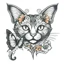 cat, butterfly, heart shape tattoo design idea