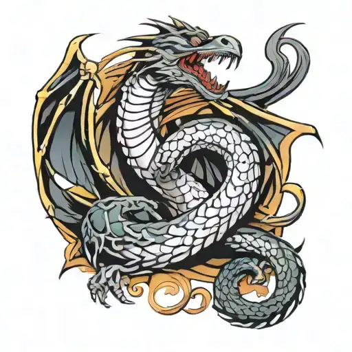snake and dragon and crow tattoo design idea