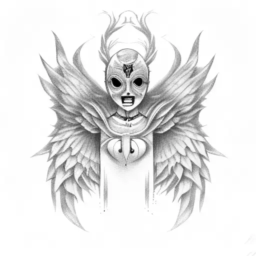 angel stabbing 3 masked monster tattoo design idea