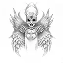 angel stabbing 3 masked monster tattoo design idea