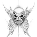 angel stabbing 3 masked monster tattoo design idea
