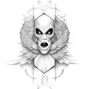 angel stabbing 3 masked monster tattoo design idea