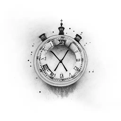 clock with stairs to heaven a deer head, Christmas tree and Luke 21:25 tattoo design idea