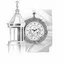 stairs to heaven with a clock, a deer head, Christmas tree and Luke 21:25 tattoo design idea