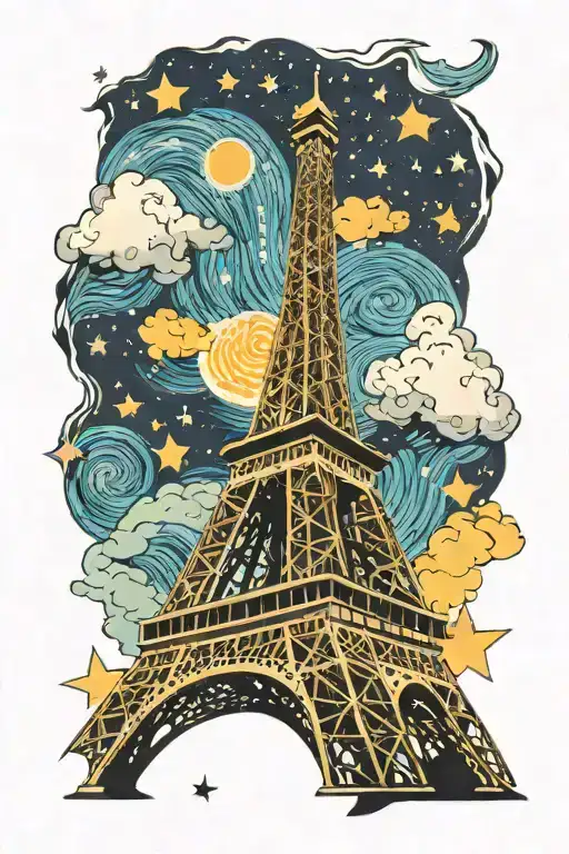 Eiffel Tower van gough starry night tattoo design idea