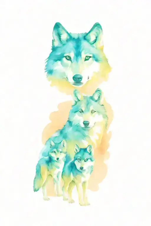 Mom wolf with 2 baby wolves  tattoo design idea