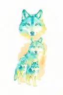 Mom wolf with 2 baby wolves  tattoo design idea