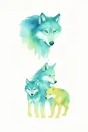 Mom wolf with 2 baby wolves  tattoo design idea
