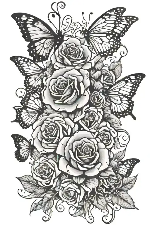 spine tattoo with vines, roses, butterflies  tattoo design idea