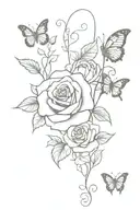 spine tattoo with vines going down, 3 roses on vines, with butterflies next to the roses  tattoo design idea