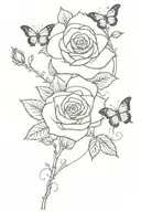 spine tattoo with vines going down, 3 roses on vines, with butterflies next to the roses  tattoo design idea