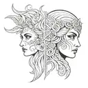 A tattoo design featuring a half Hel face and half goddess face, blending elements of Norse and Greek mythology tattoo design idea