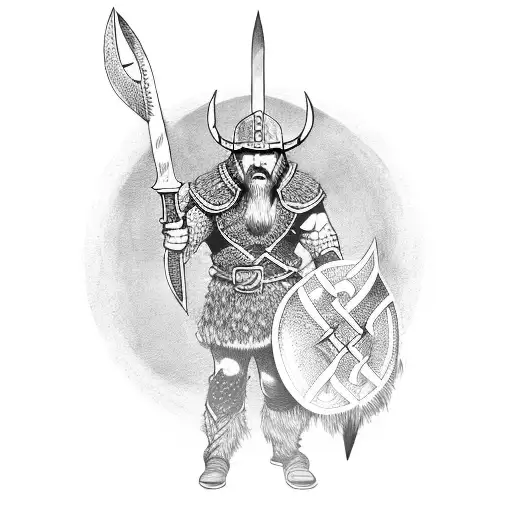 viking with axe and shield. tattoo design idea