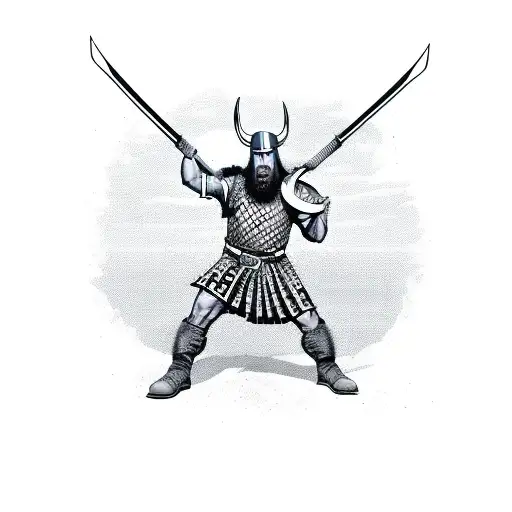 viking with axe and shield. tattoo design idea