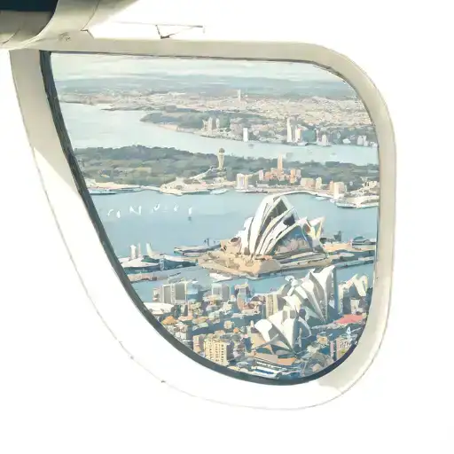airplane window overlooking wing and Sydney opera house tattoo design idea