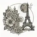 A dotwork mandala design incorporating the Eiffel Tower as a centerpiece, representing love for travel and culture tattoo design idea