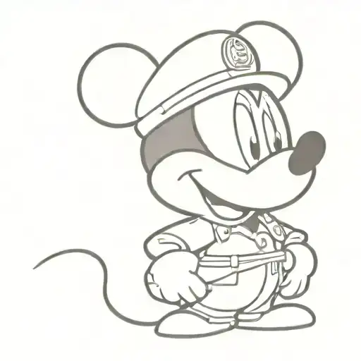 A minimalist silhouette of Mickey Mouse wearing a police uniform tattoo design idea