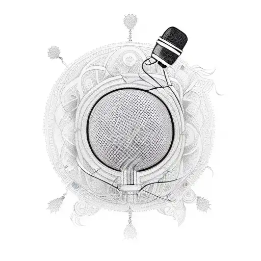 A sketch-style tattoo of a microphone intertwined with traditional Indian musical motifs tattoo design idea