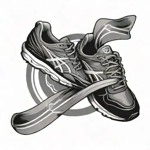 A minimalist design of a marathon finish line with the infinity symbol incorporated in a subtle way, reflecting the client's dedication to running.  tattoo design idea