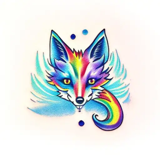 nine tail fox rainbow tail  tattoo design idea