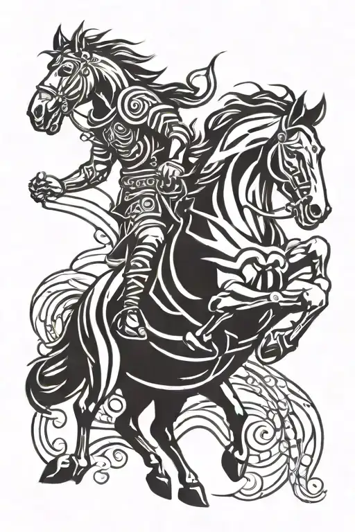 Centurion and horse jumping tattoo design idea