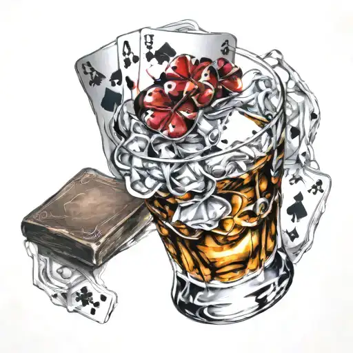 whiskey glass and playing cards forming the shape tattoo design idea