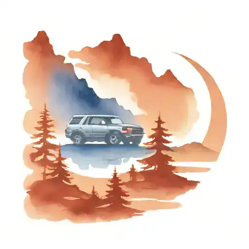 1995 toyota 4runner with a crescent moon behind it in the mountains tattoo design idea