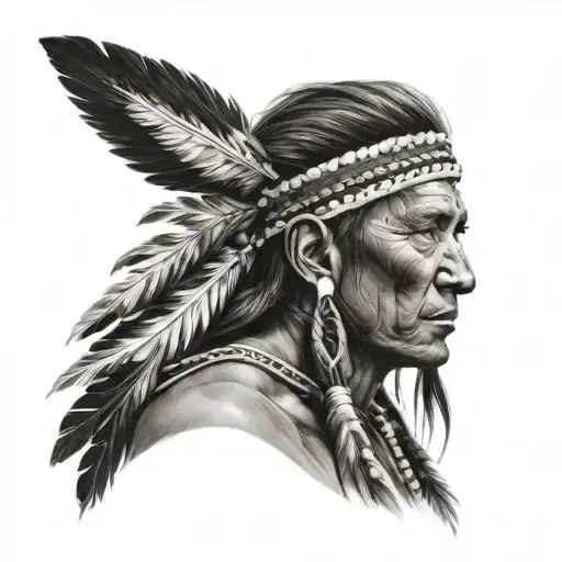 Native American, man, modern clothing, portrait,  tattoo design idea