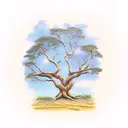 Oak tree with roots and 3 birds on a branch tattoo design idea