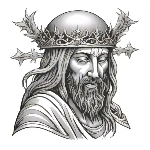a weeping king jesus tattoo design idea
