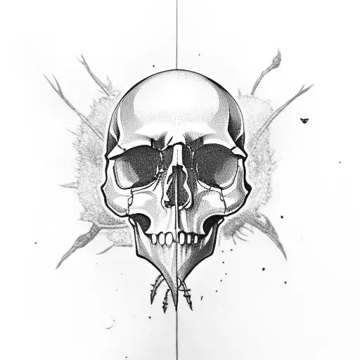 skull with bird  tattoo design idea