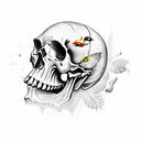 skull with bird  tattoo design idea