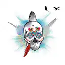 skull with bird  tattoo design idea