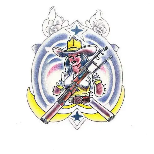 cowgirl gun tattoo design idea