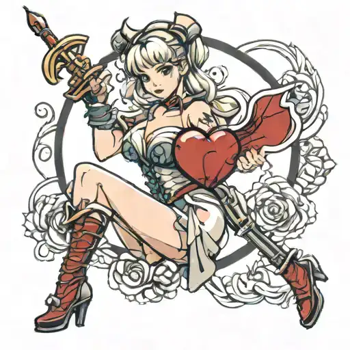 pinup warrior protecting heart  tattoo design idea