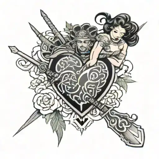 pinup warrior protecting heart  tattoo design idea