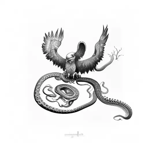 eagle holding a snake, getting attacked by a octopus tattoo design idea