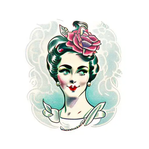 vintage lady head with bold florals and open page book frame tattoo design idea