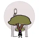 cyberpunk edgerunner kneeling in front of dead mushroom person from annhilation movie tattoo design idea