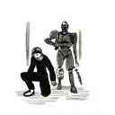 cyberpunk edgerunner kneeling in front of dead mushroom person from annhilation movie tattoo design idea