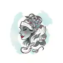 side profile traditional lady head with long hair tattoo holding open book surrounded by bold floral frame tattoo design idea