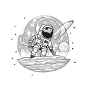 little astronaut sitting on the moon tattoo design idea