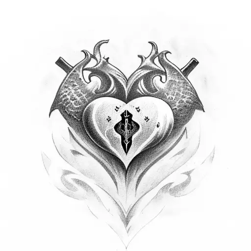gothic heart on an anvil with medieval overtones tattoo design idea